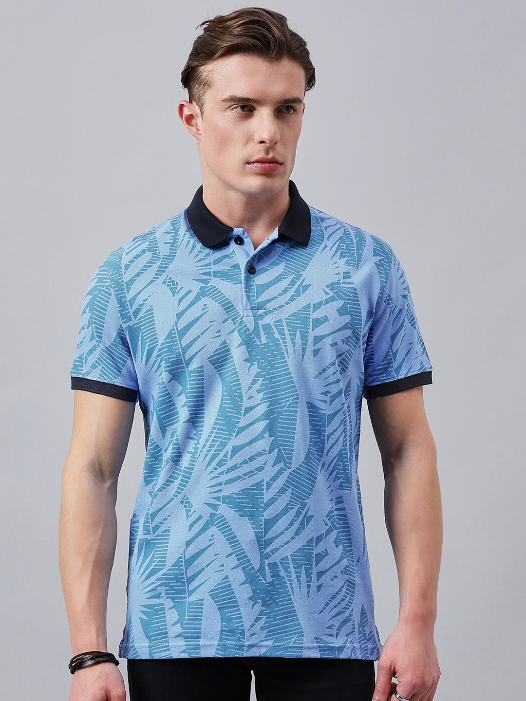 

98 Degree North Floral Printed Polo Collar T-shirt, Blue