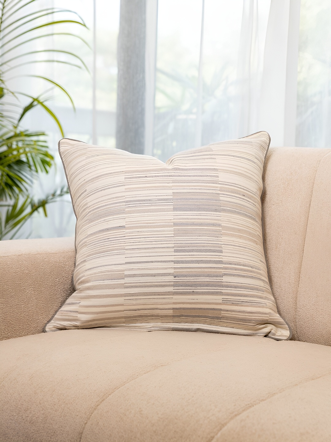 

Eris Home Off White Striped Textured Square Silk & Cotton Cushion Covers