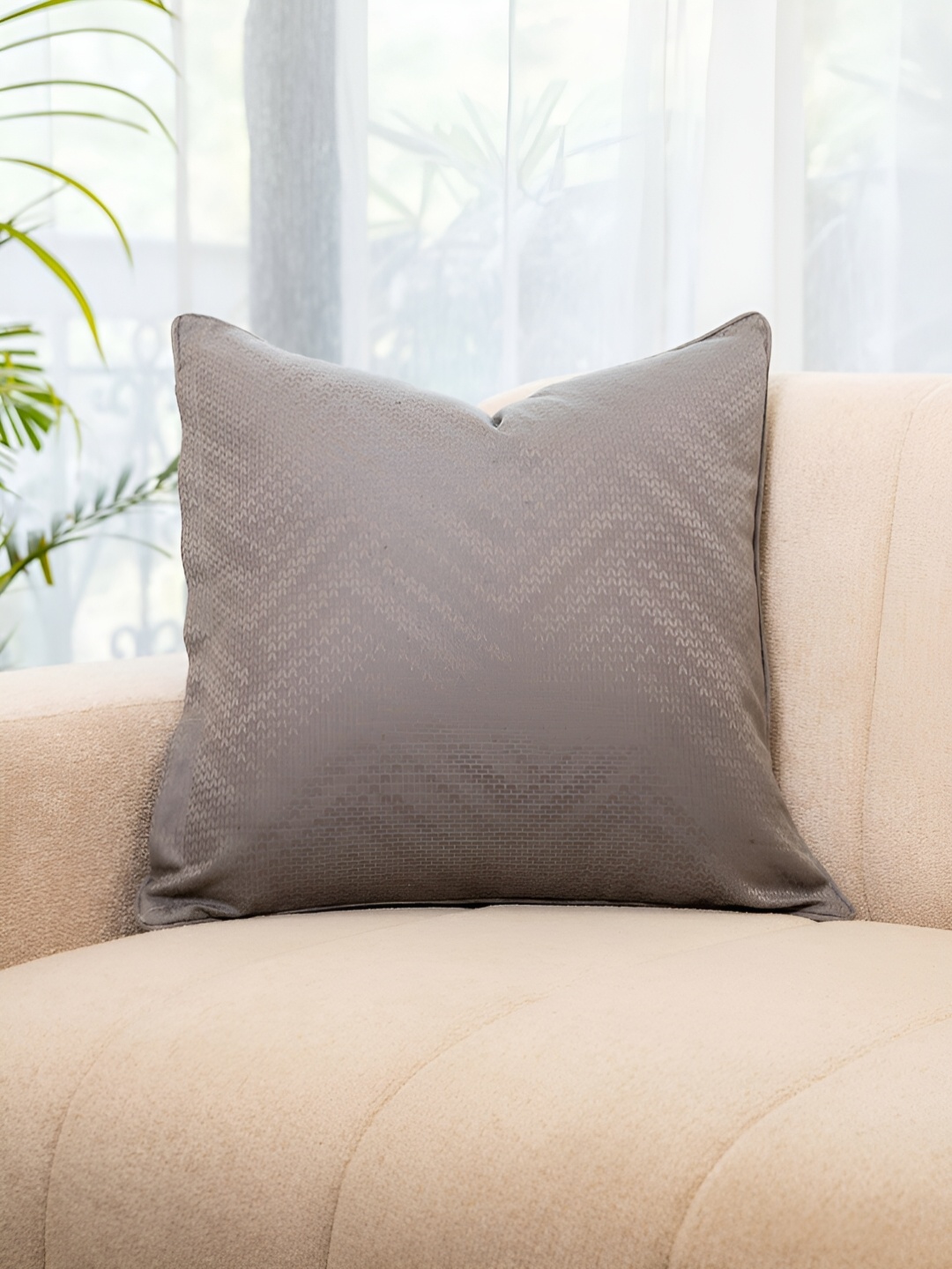 

Eris Home Grey Self Design Textured Square Silk & Cotton Cushion Covers