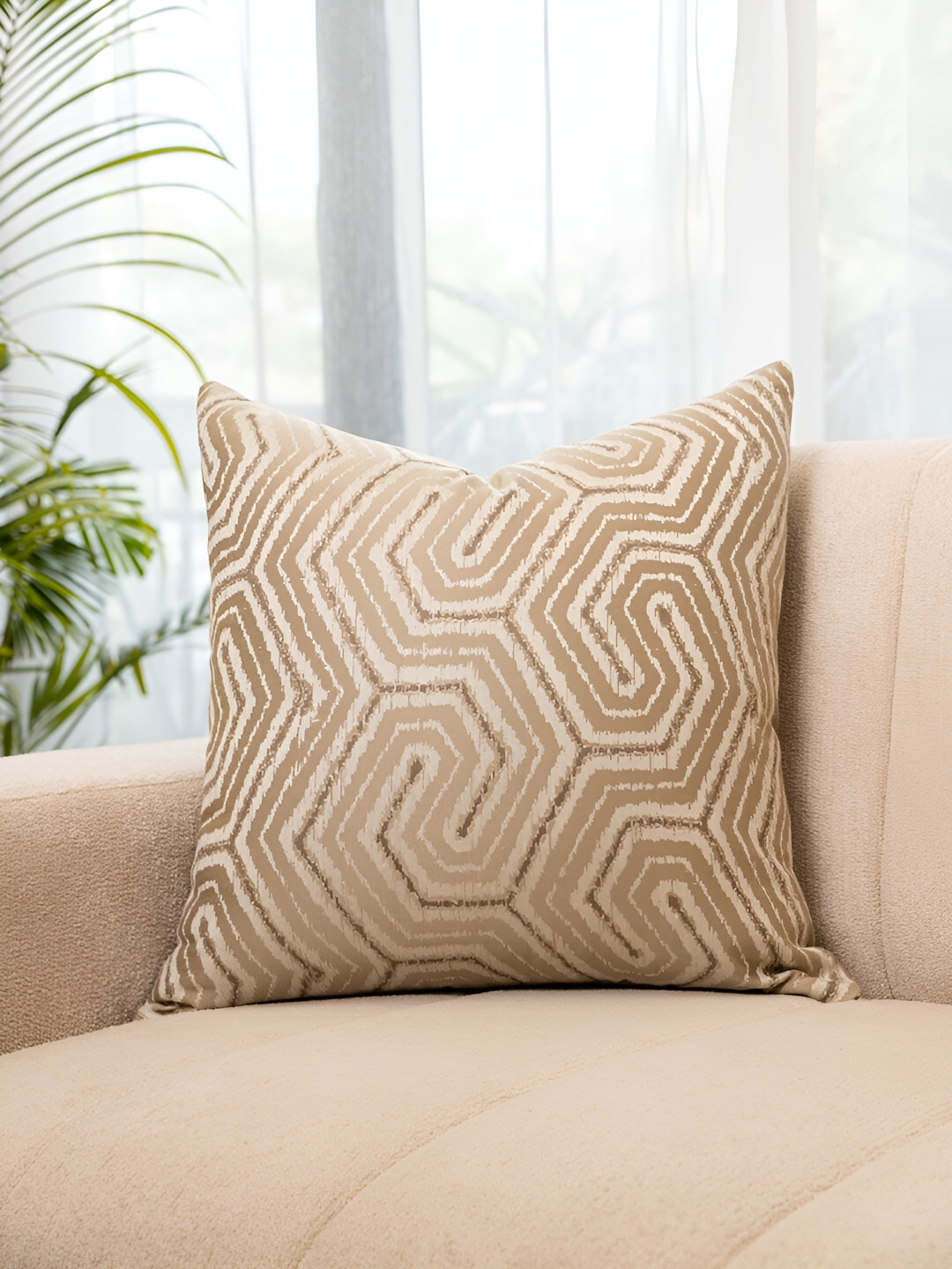

Eris Home Beige Geometric Textured Square Silk & Cotton Cushion Covers