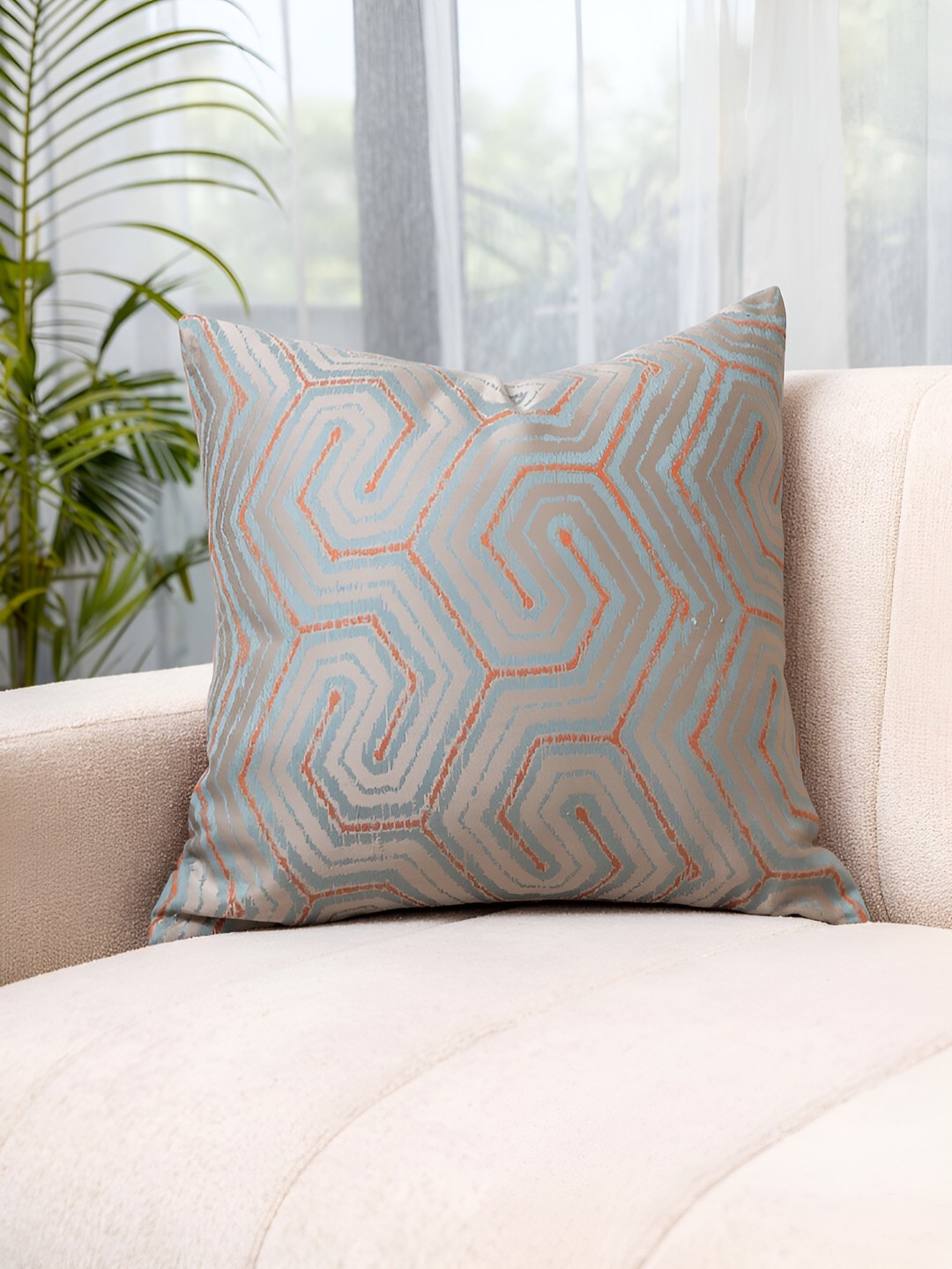 

Eris Home Grey Geometric Textured Square Silk & Cotton Cushion Cover