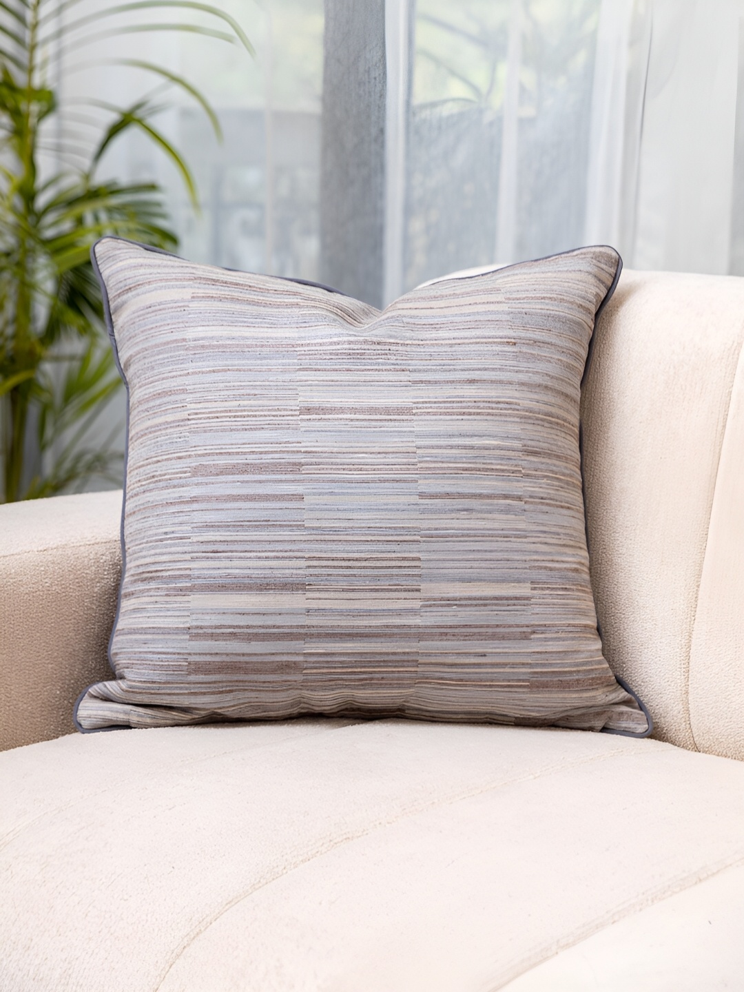 

Eris Home Grey Striped Silk & Cotton Square Cushion Covers