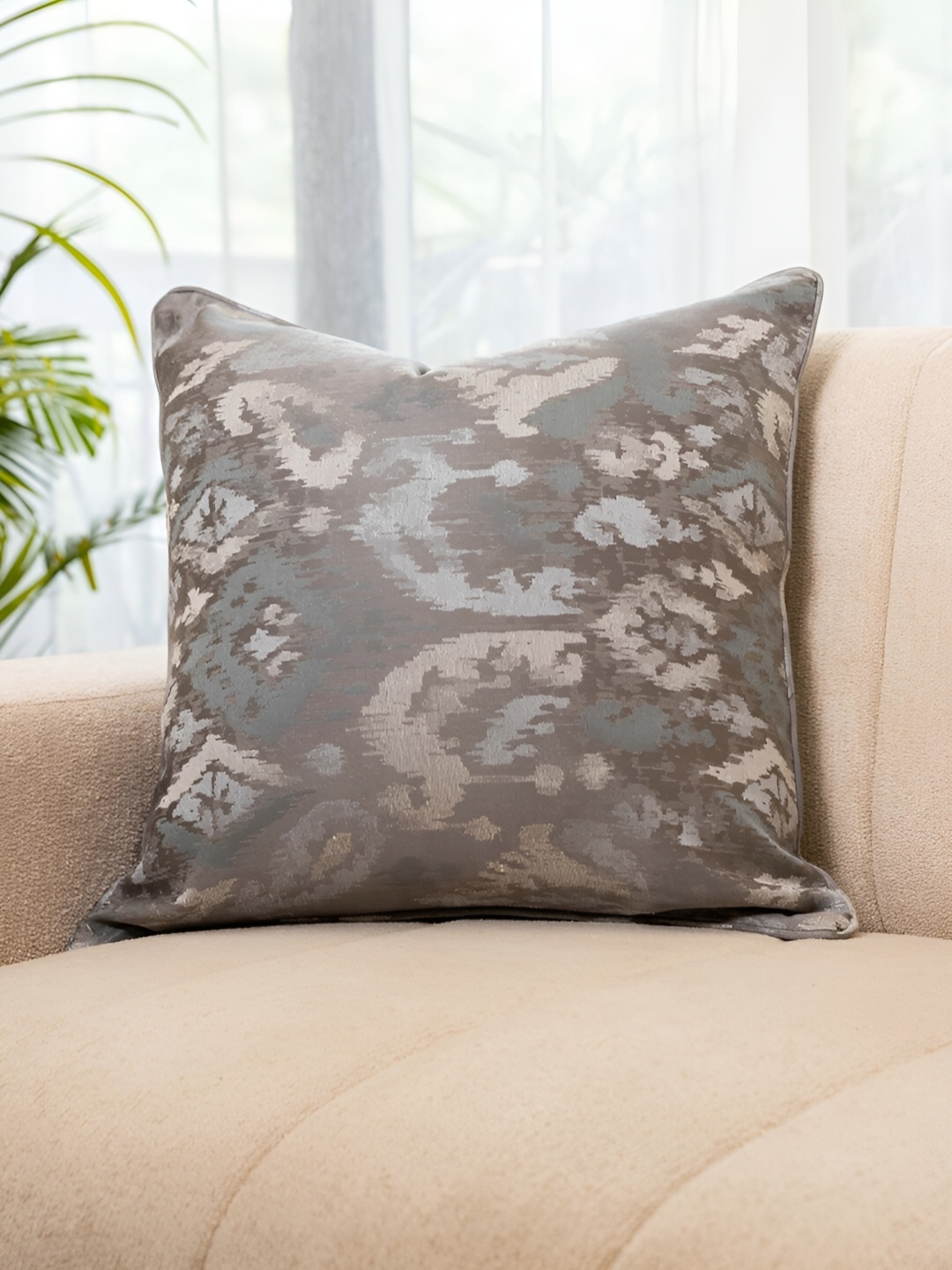 

Eris Home Grey Abstract Textured Square Silk & Cotton Cushion Cover