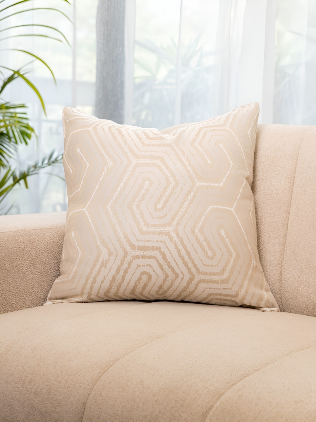 

Eris Home Off White Geometric Textured Square Silk & Cotton Cushion Cover