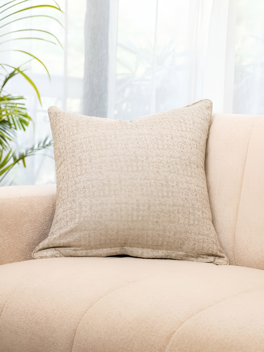 

Eris Home Beige Textured Square Silk & Cotton Cushion Cover
