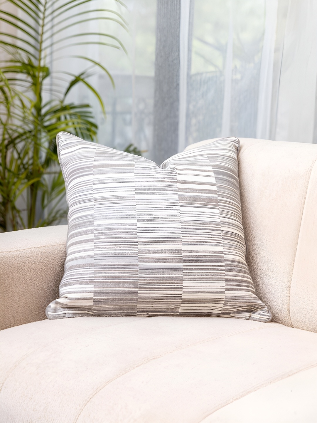 

Eris Home Off White Striped Square Cushion Cover