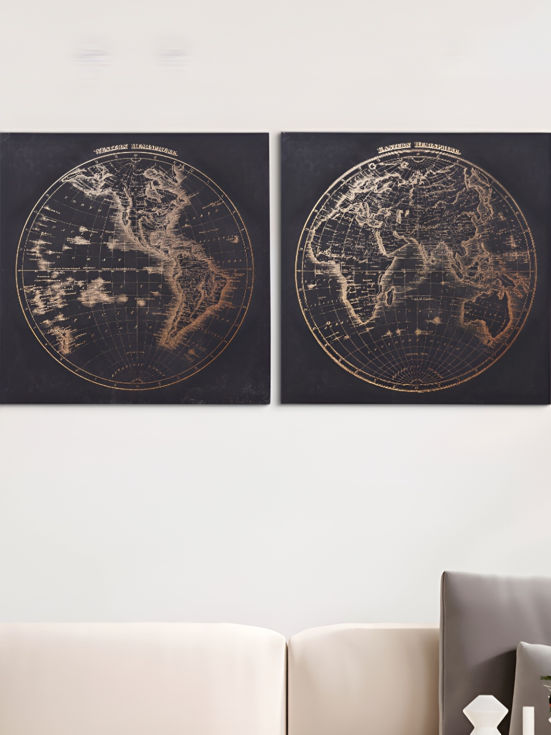 

Home Centre Black 2 Pieces Canvas World Map Picture Frames