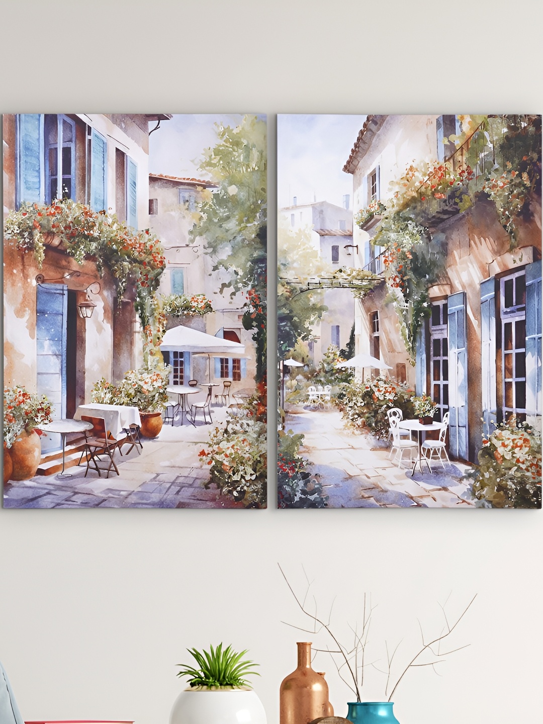 

Home Centre White & Green 2 Pieces Canvas City Cafe Wall Art