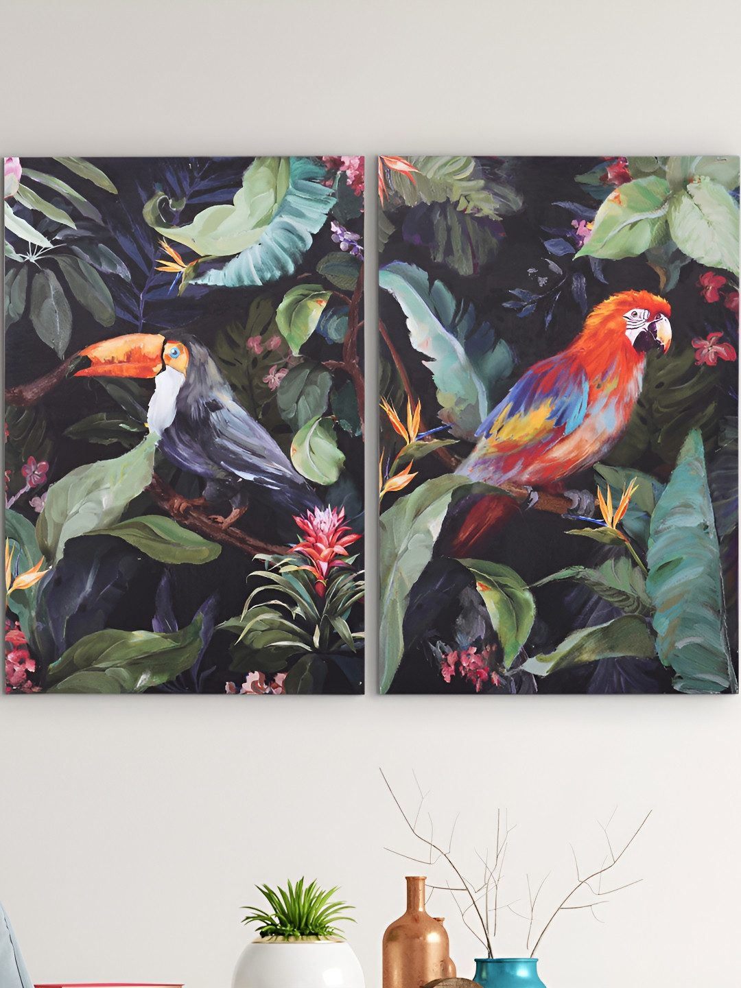 

Home Centre Black & Green 2 Pieces Canvas Bird Jungle Picture Frames