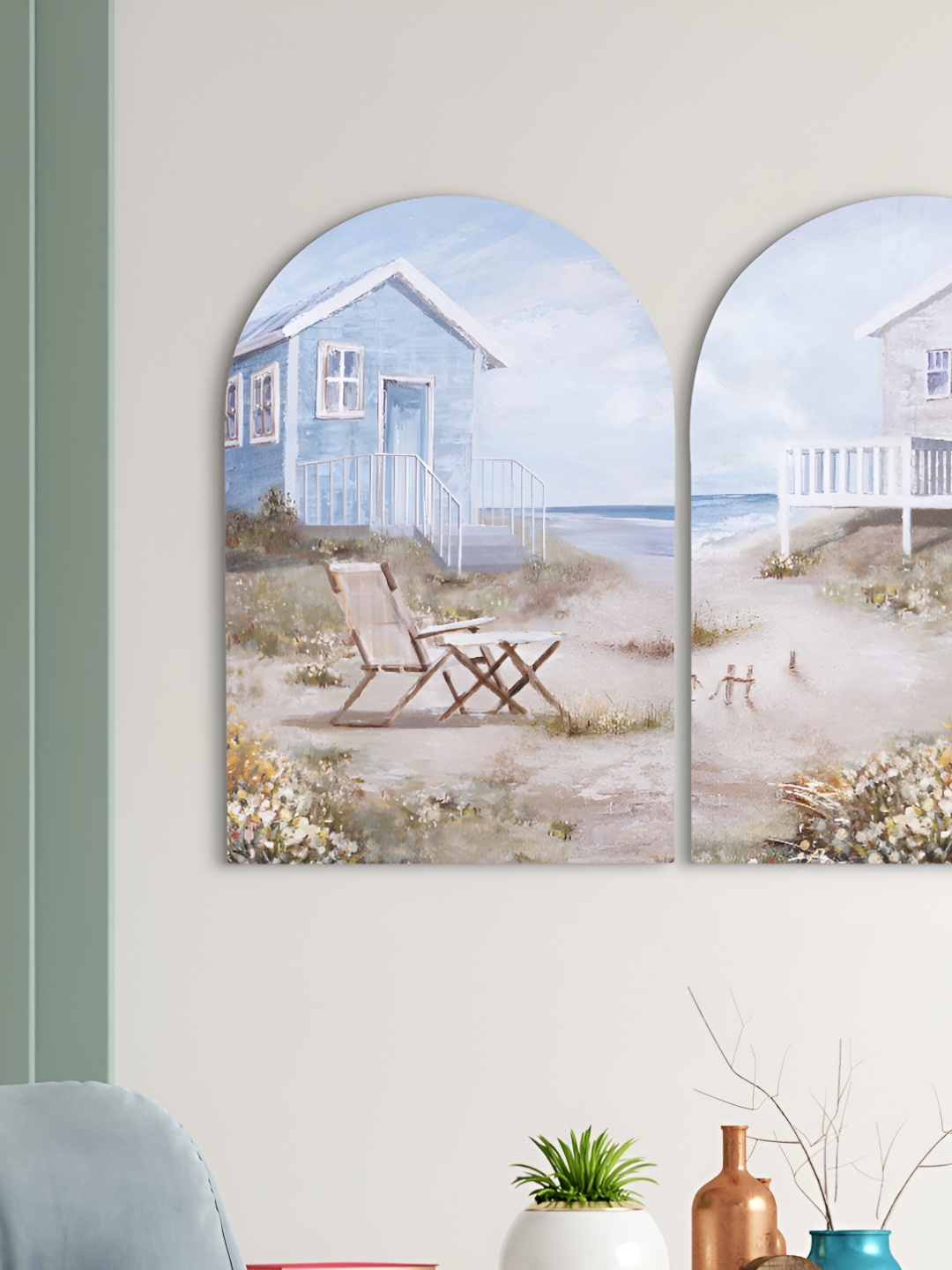 

Home Centre Blue & Beige 2 Pieces Canvas Beach House Wall Art