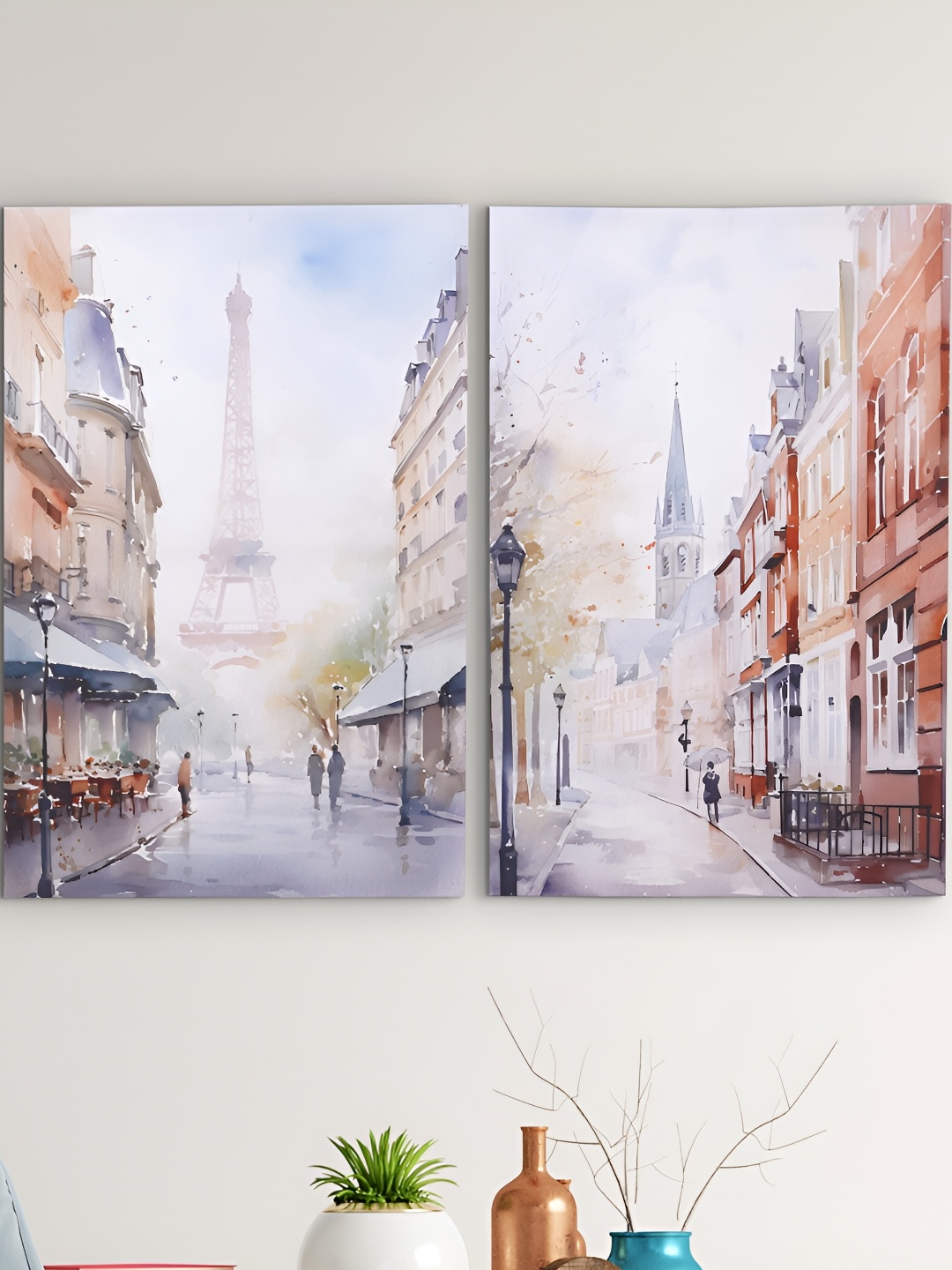 

Home Centre White & Orange 2 Pieces Canvas The City With Sparkles Wall Art