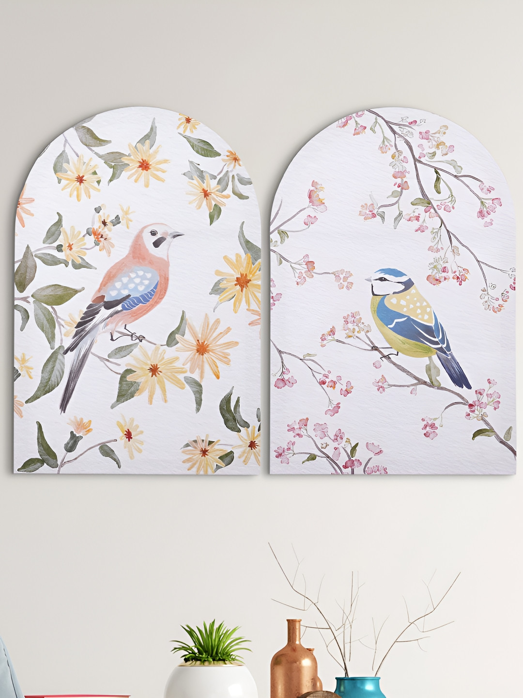 

Home Centre White & Green 2 Pieces Canvas Bohemian Birds Wall Art