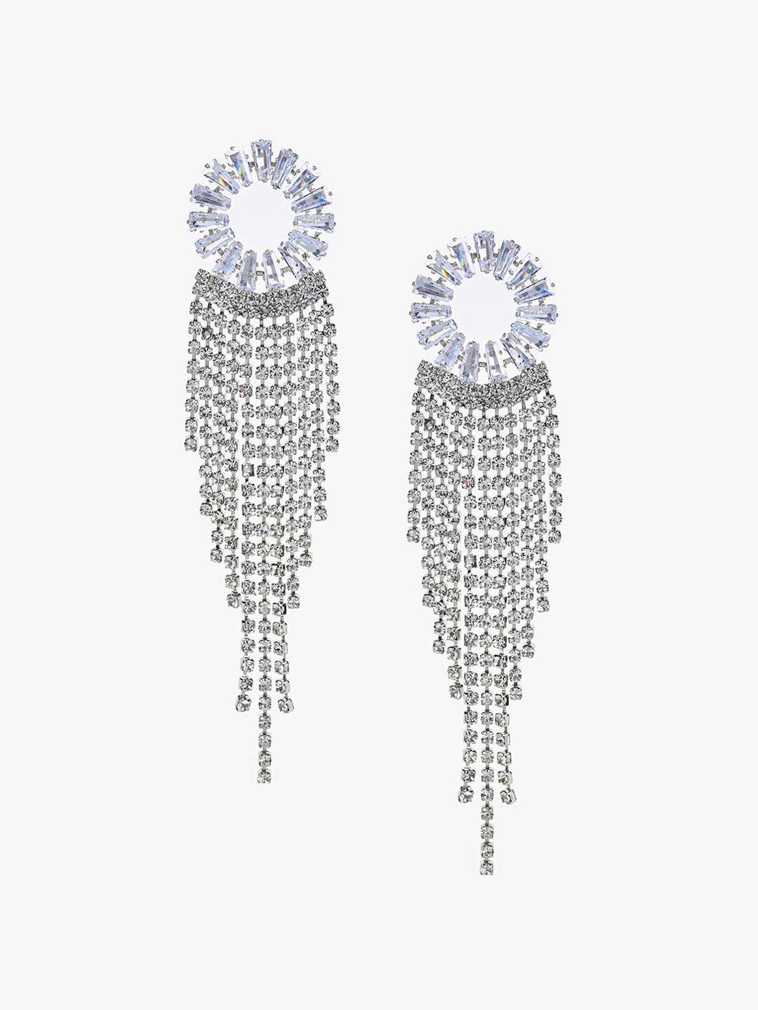 

Kazo Silver-Plated Rhinestone Studded Contemporary Drop Earrings