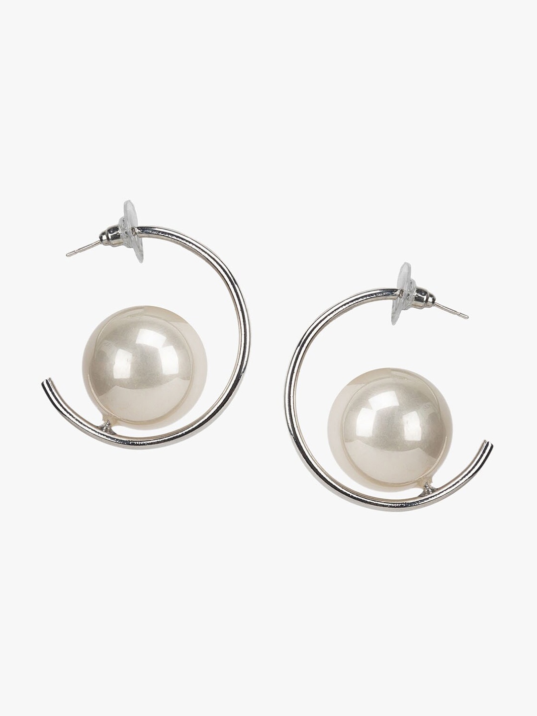 

Kazo Silver-Plated Beads Beaded Contemporary Half Hoop Earrings