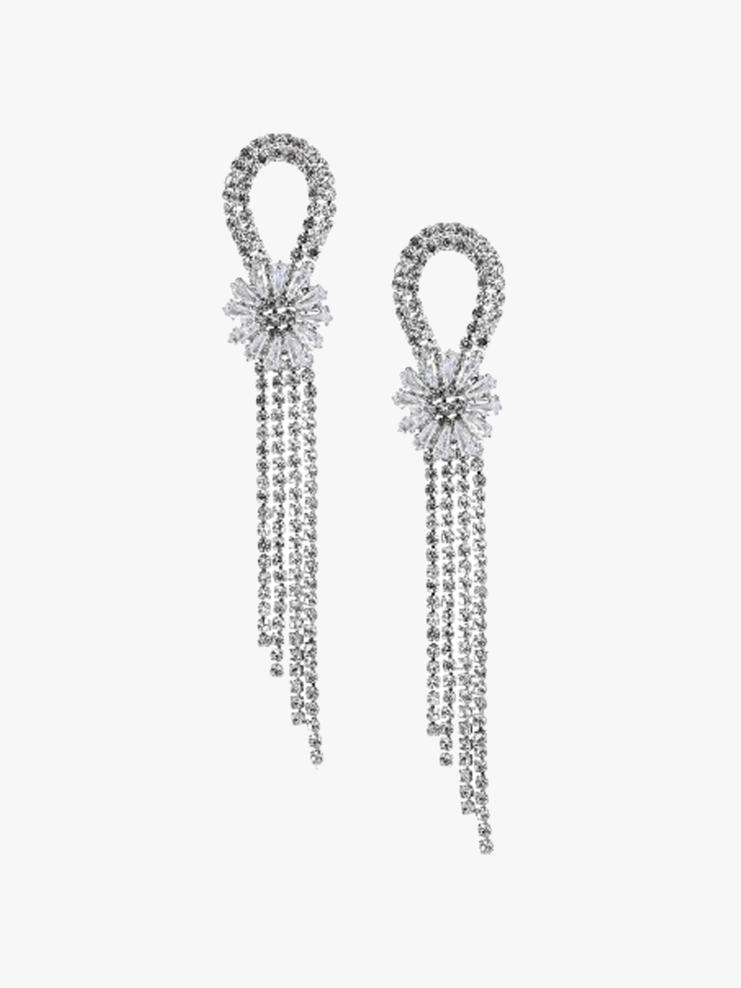 

Kazo Silver-Plated Rhinestone Studded Contemporary Drop Earrings