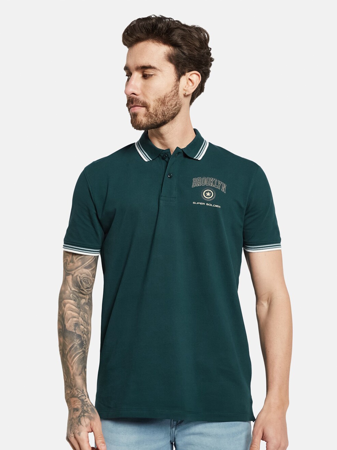 

Octave Polo Collar Cotton T-shirt, Green