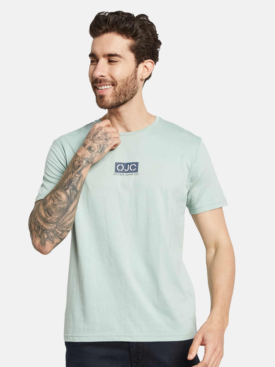 Octave Round Neck Cotton T-shirt, Green