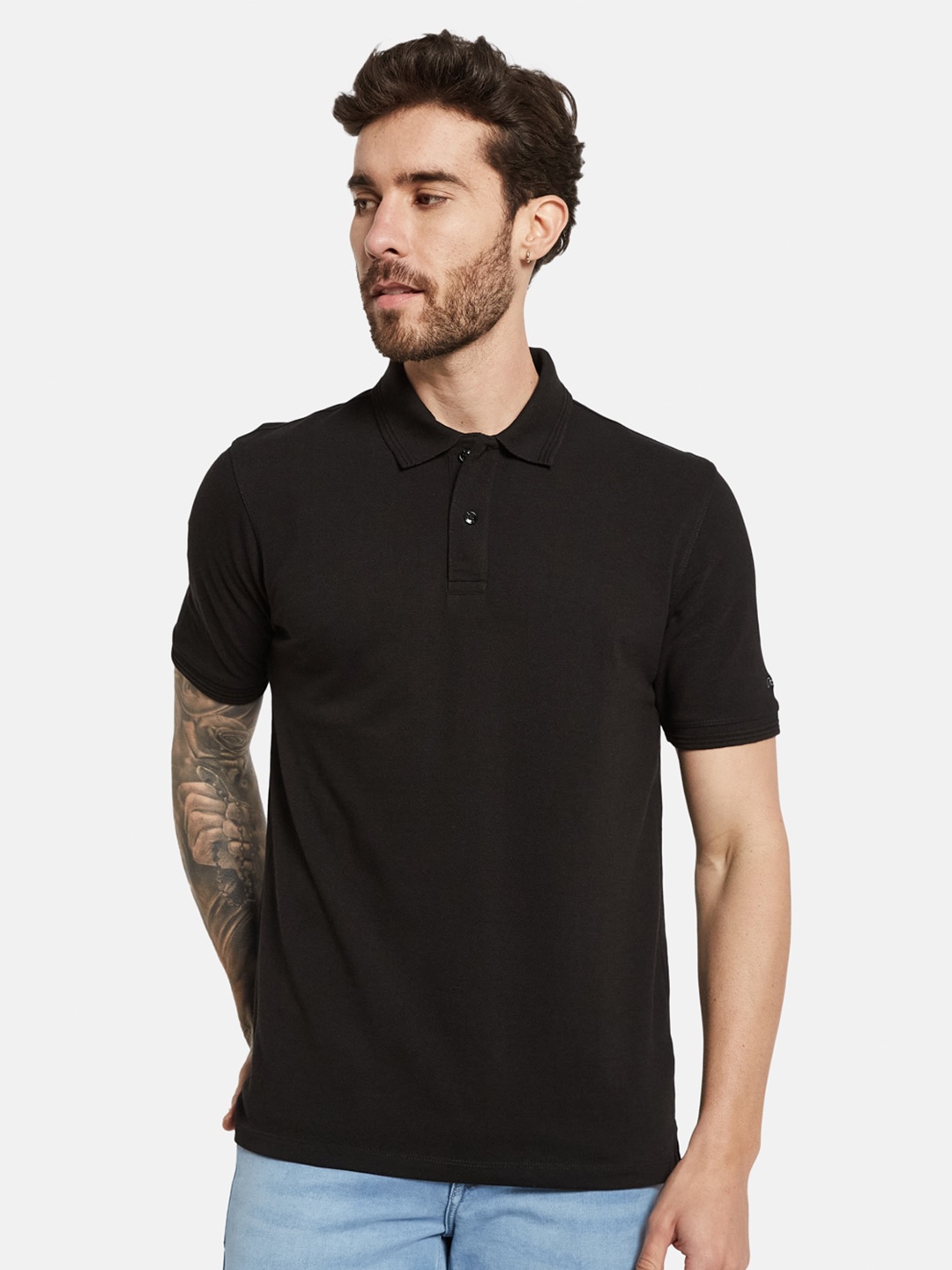 

Octave Polo Collar Cotton T-shirt, Black