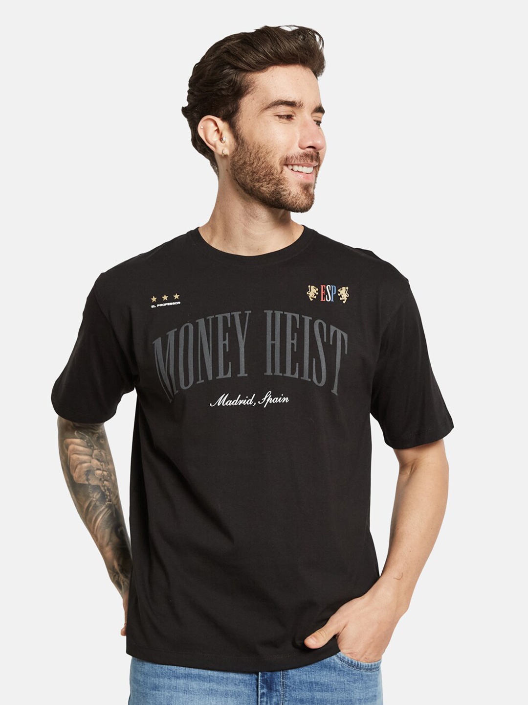 

Octave Typography Printed Cotton T-shirt, Black