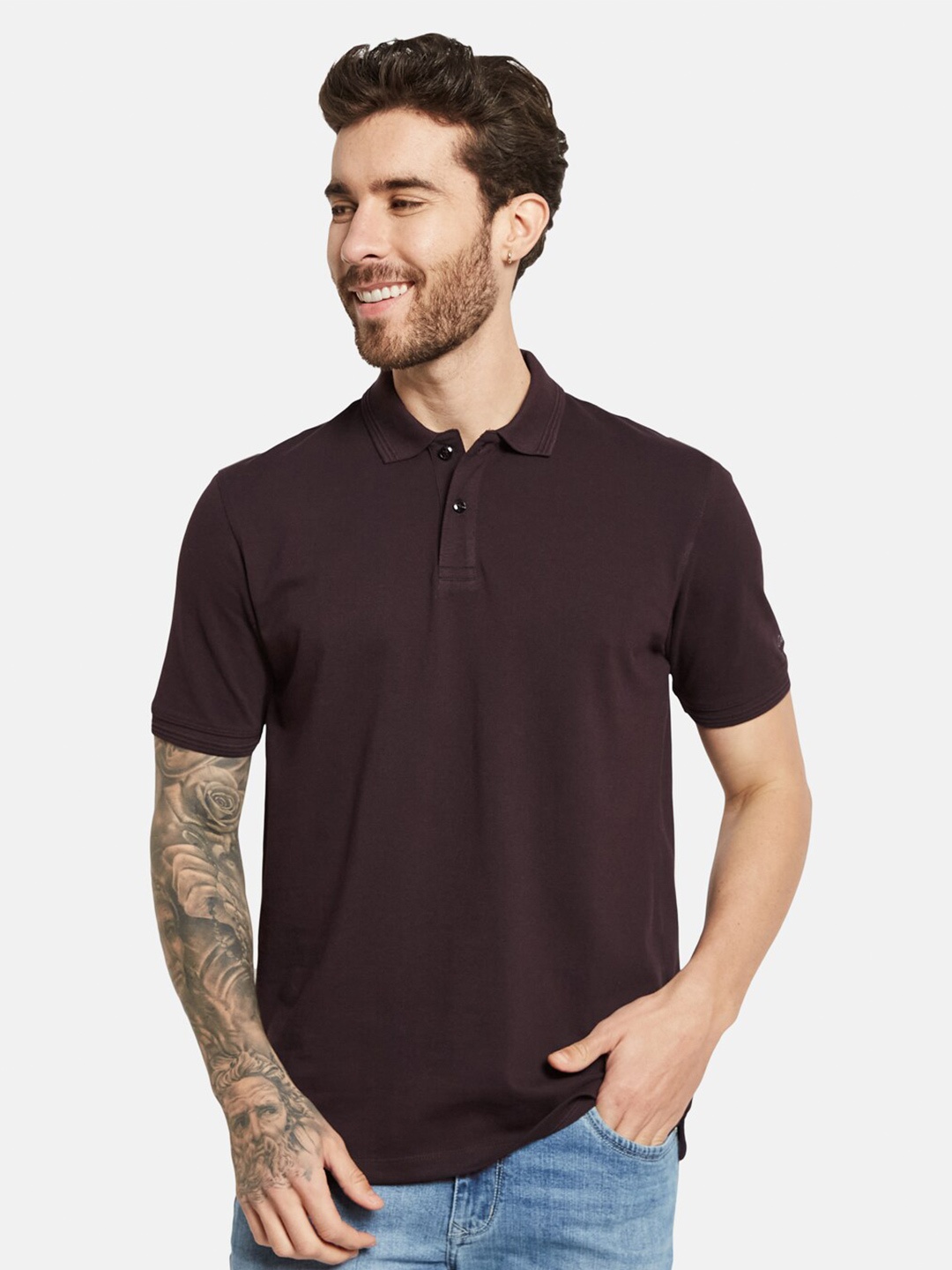 

Octave Polo Collar Short Sleeves Cotton T-shirt, Maroon