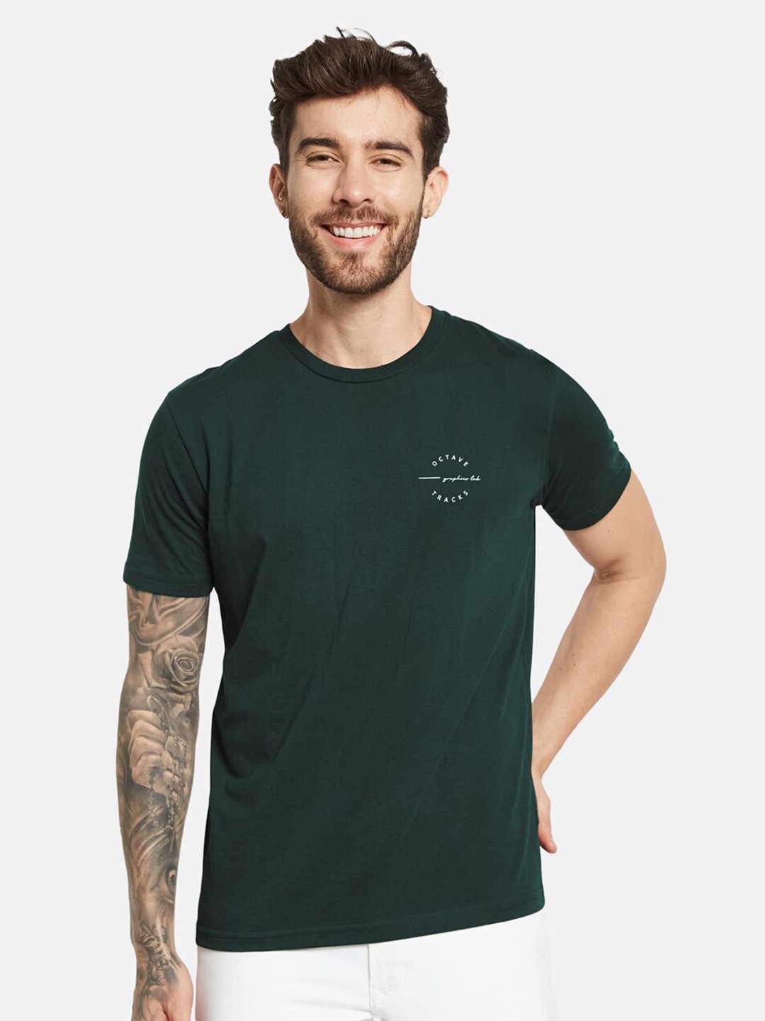 

Octave Round Neck Short Sleeves Cotton T-shirt, Green