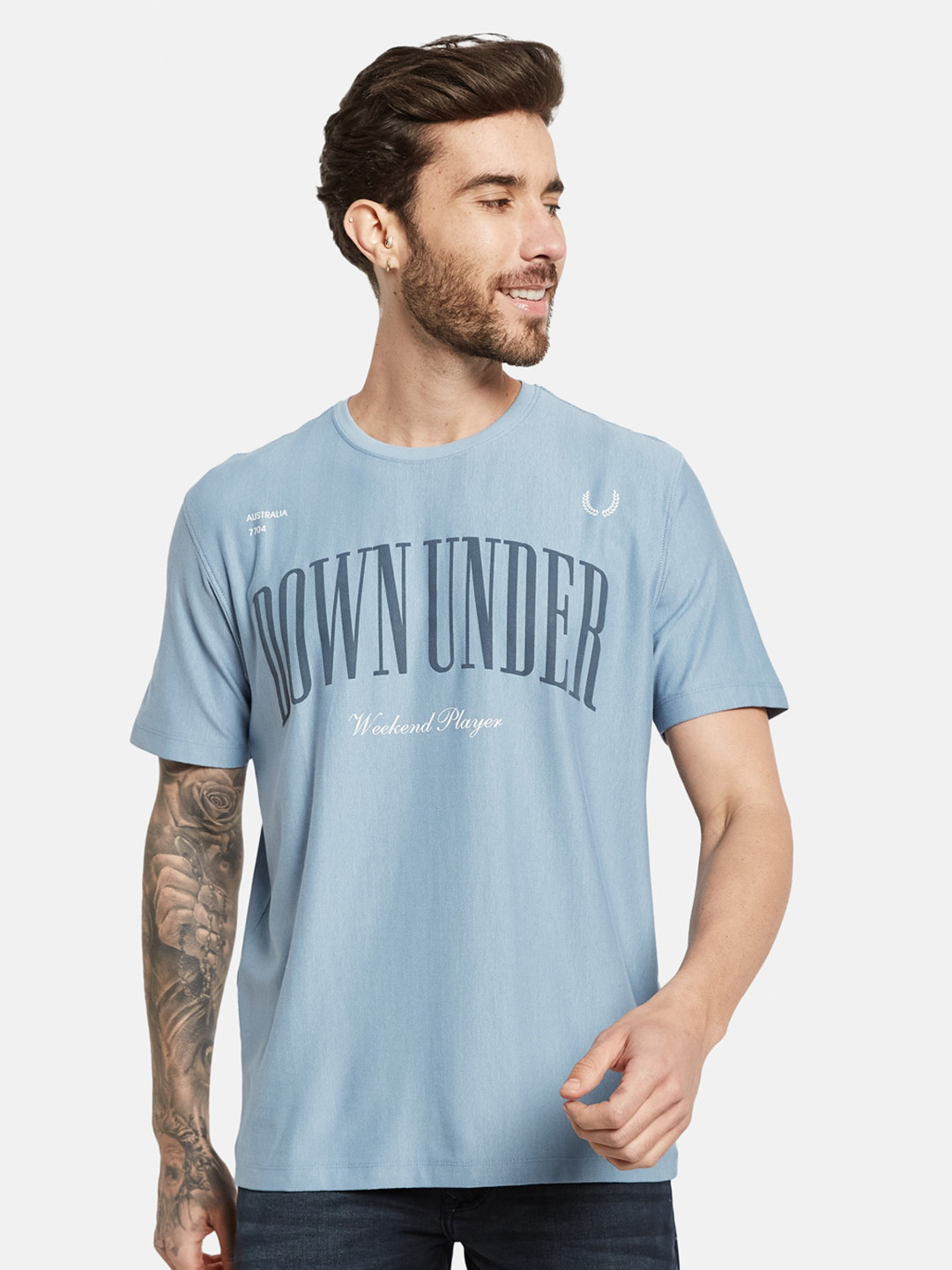 

Octave Typography Printed Round Neck Cotton T-shirt, Blue