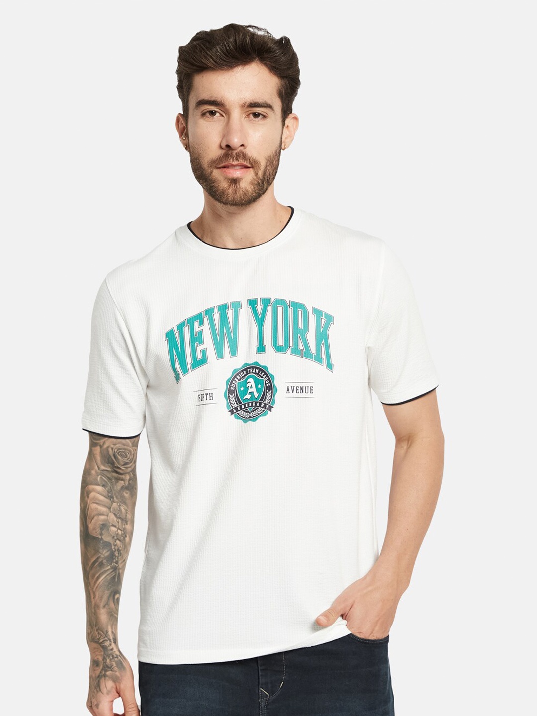 

Octave Typography Printed Cotton T-shirt, White