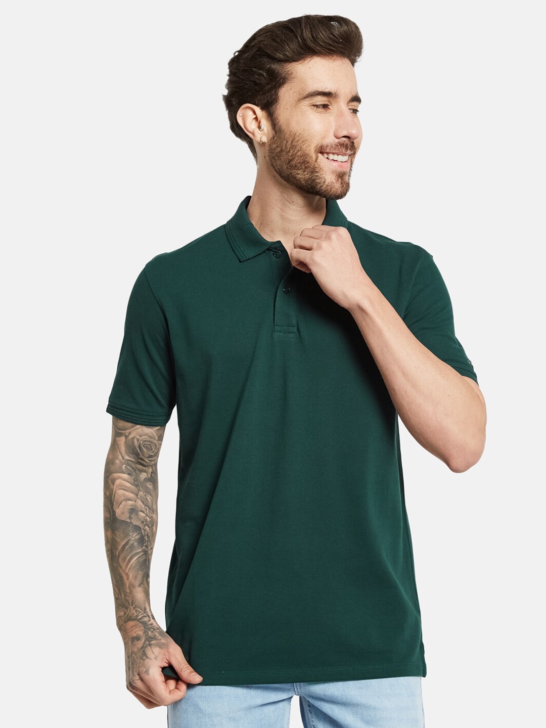 

Octave Polo Collar Cotton T-shirt, Green