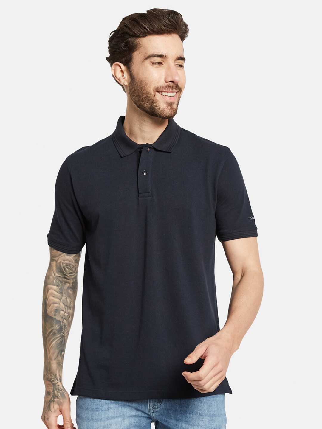 

Octave Polo Collar Cotton T-shirt, Navy blue