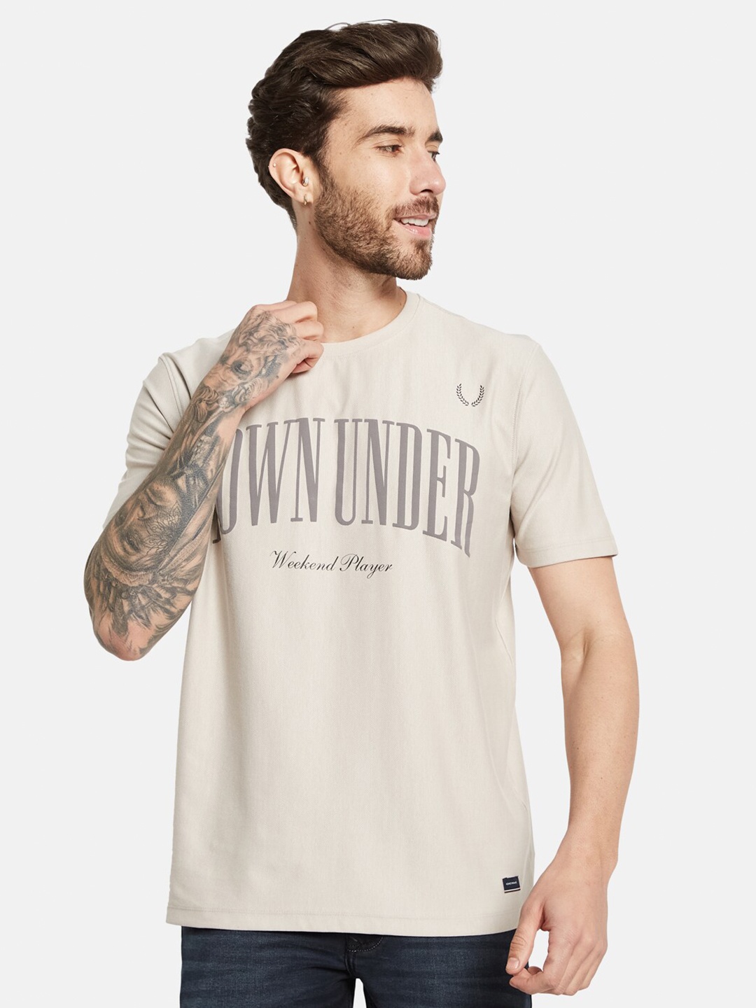 

Octave Typography Printed Cotton T-shirt, Cream