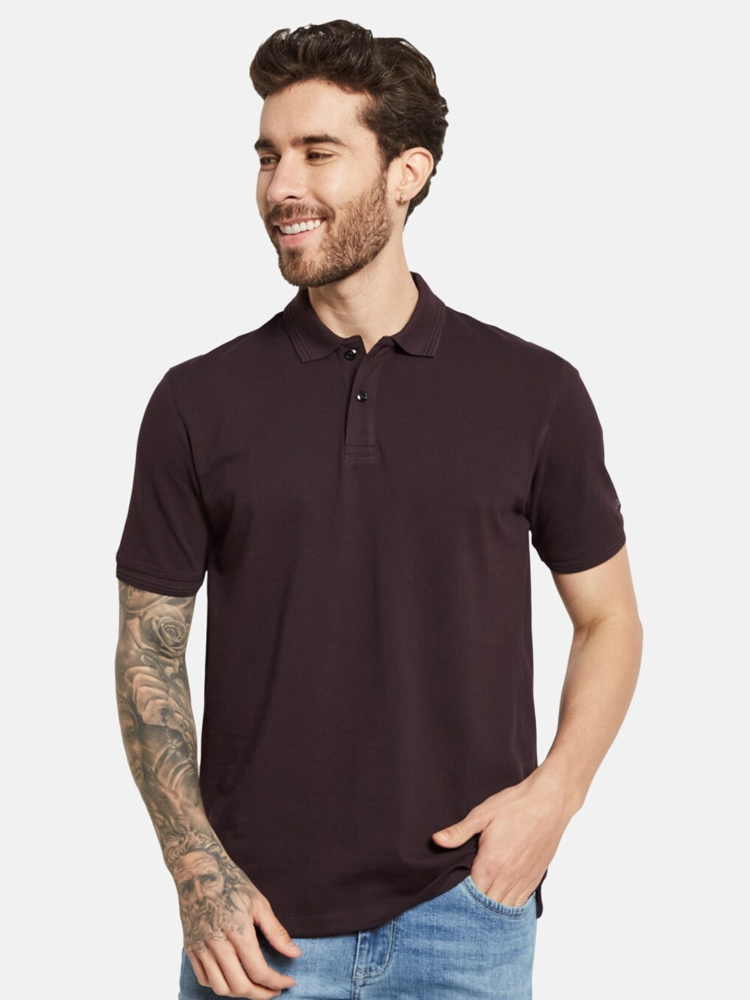 

Octave Polo Collar Cotton T-shirt, Maroon