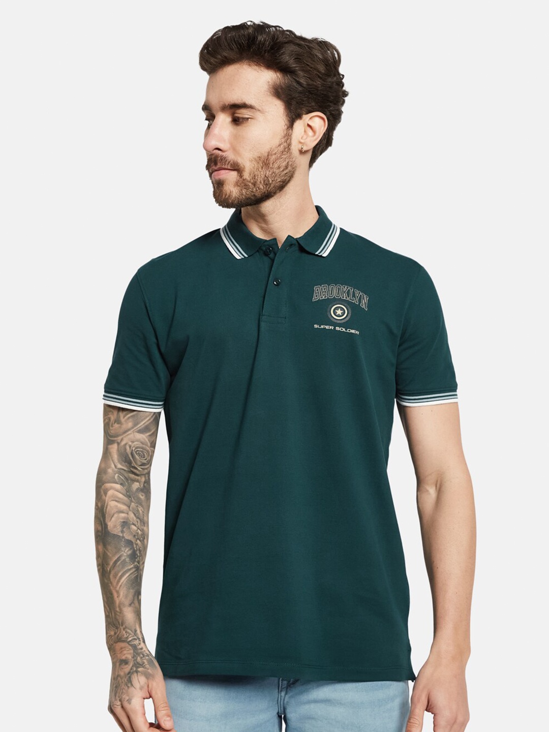 

Octave Polo Collar Short Sleeves Cotton T-shirt, Green