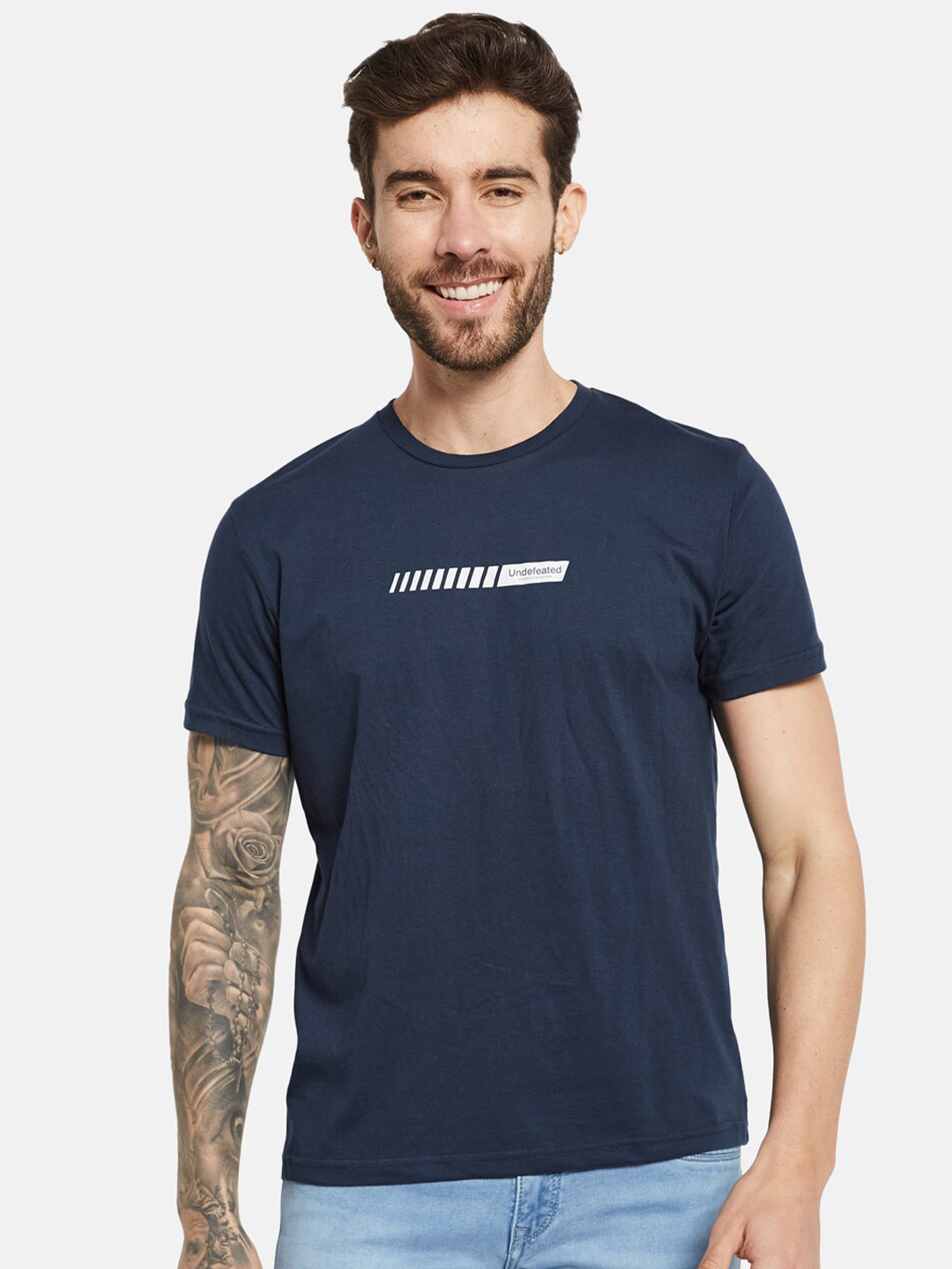 

Octave Typography Printed Round Neck Short Sleeves Cotton T-shirt, Blue