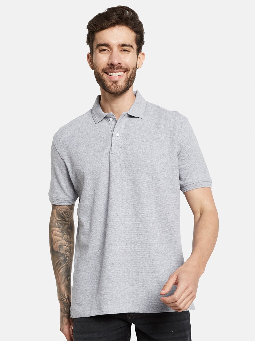 

Octave Polo Collar Short Sleeves Cotton T-shirt, Grey