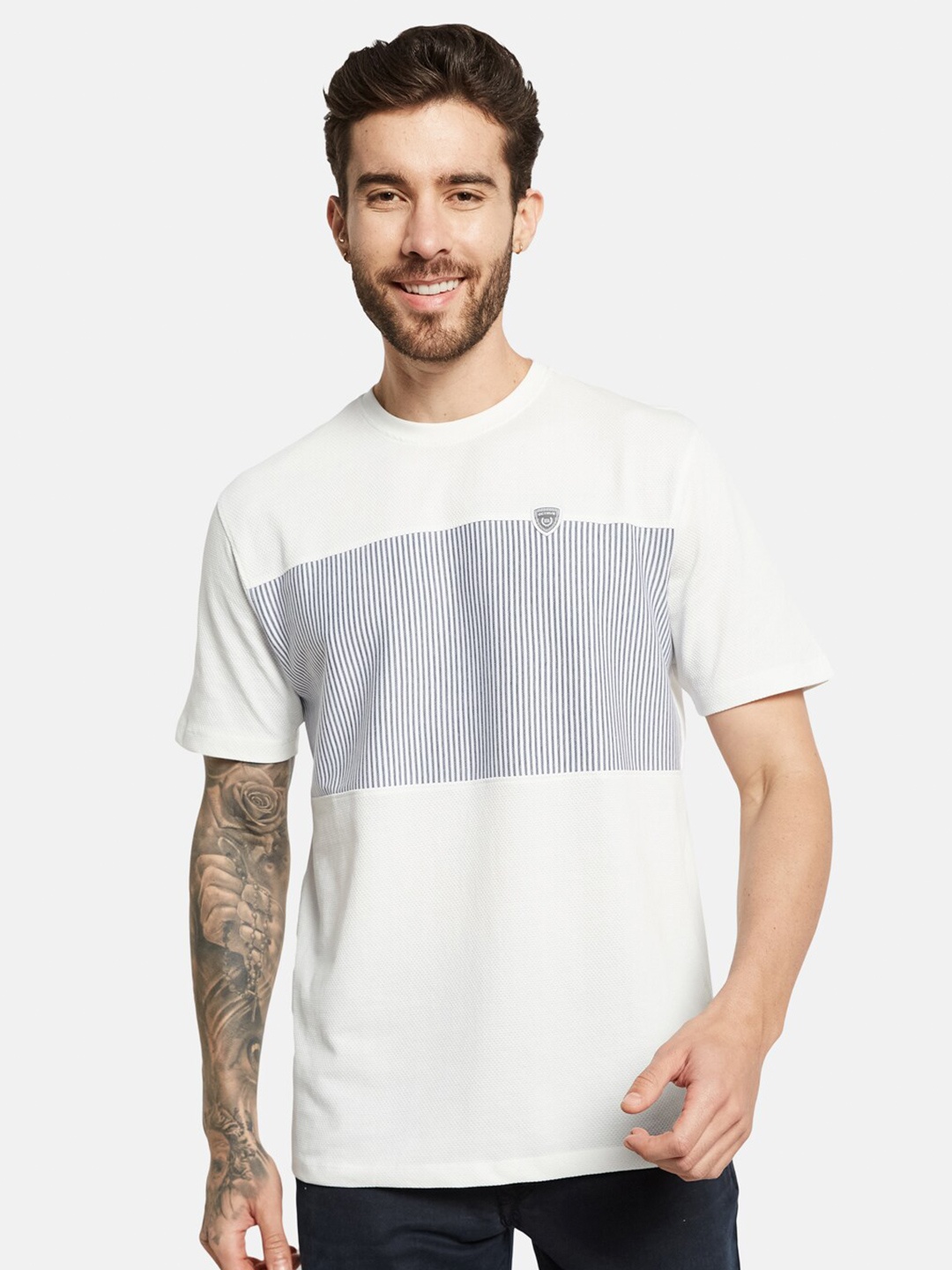 

Octave Striped Round Neck Cotton T-shirt, White