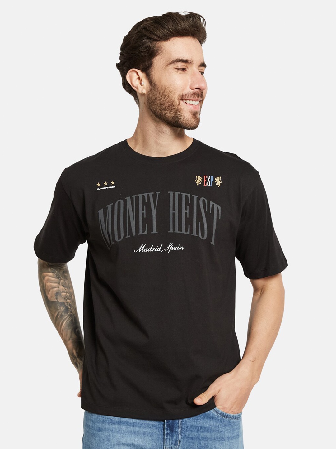 

Octave Typography Printed Round Neck Cotton T-shirt, Black
