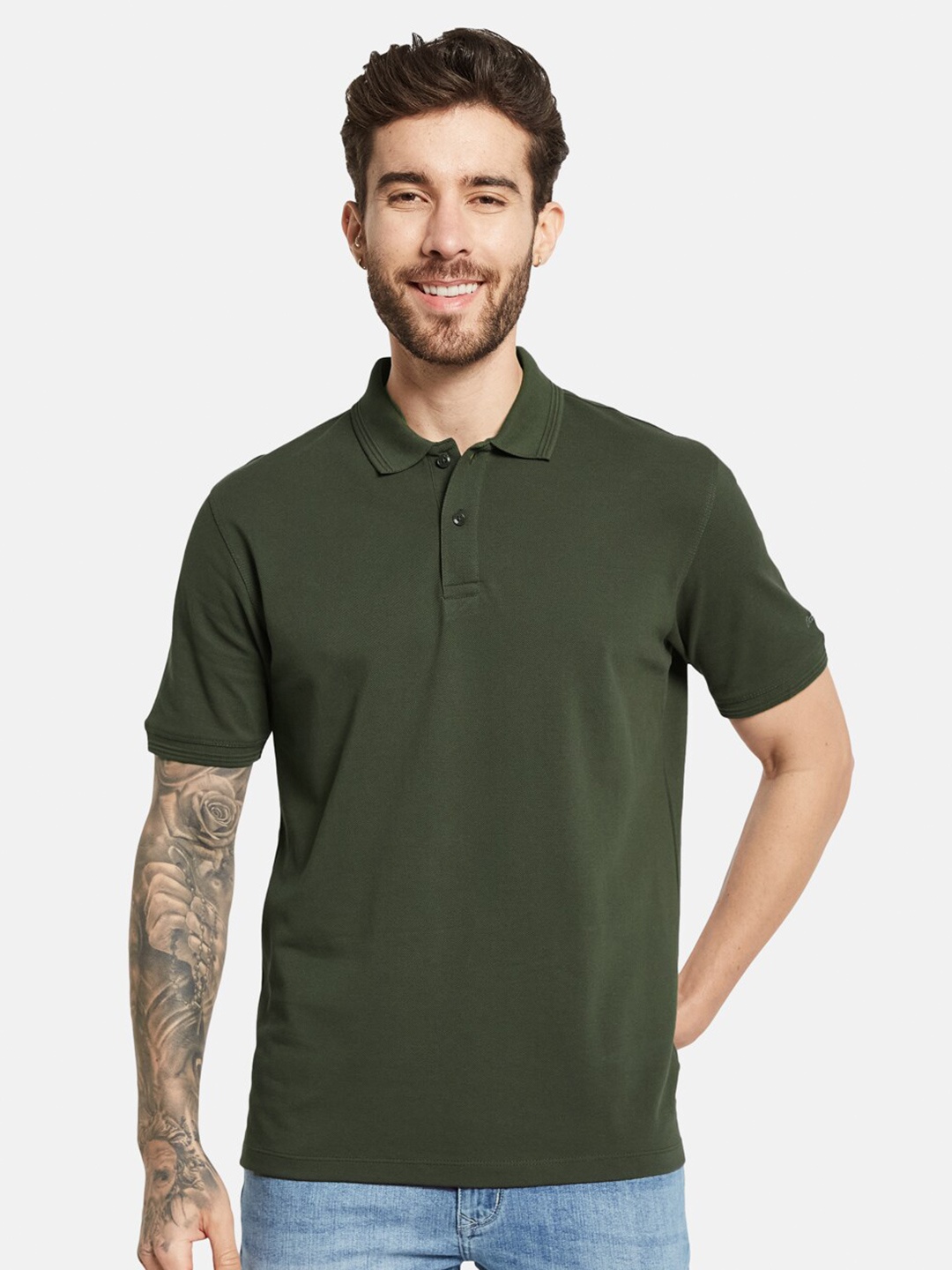 

Octave Polo Collar Cotton T-shirt, Olive