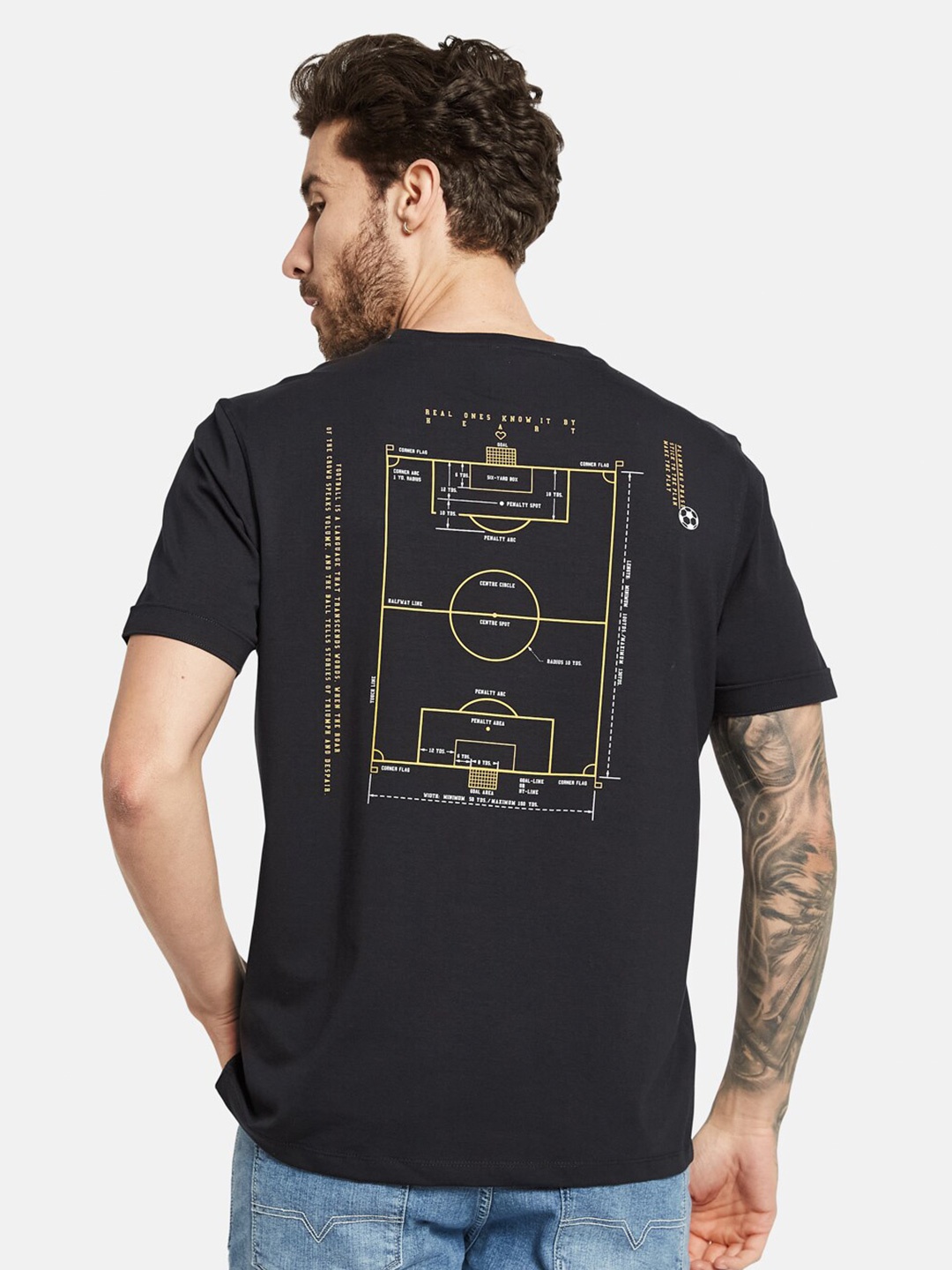 

Octave Graphic Printed Round Neck Cotton T-shirt, Navy blue