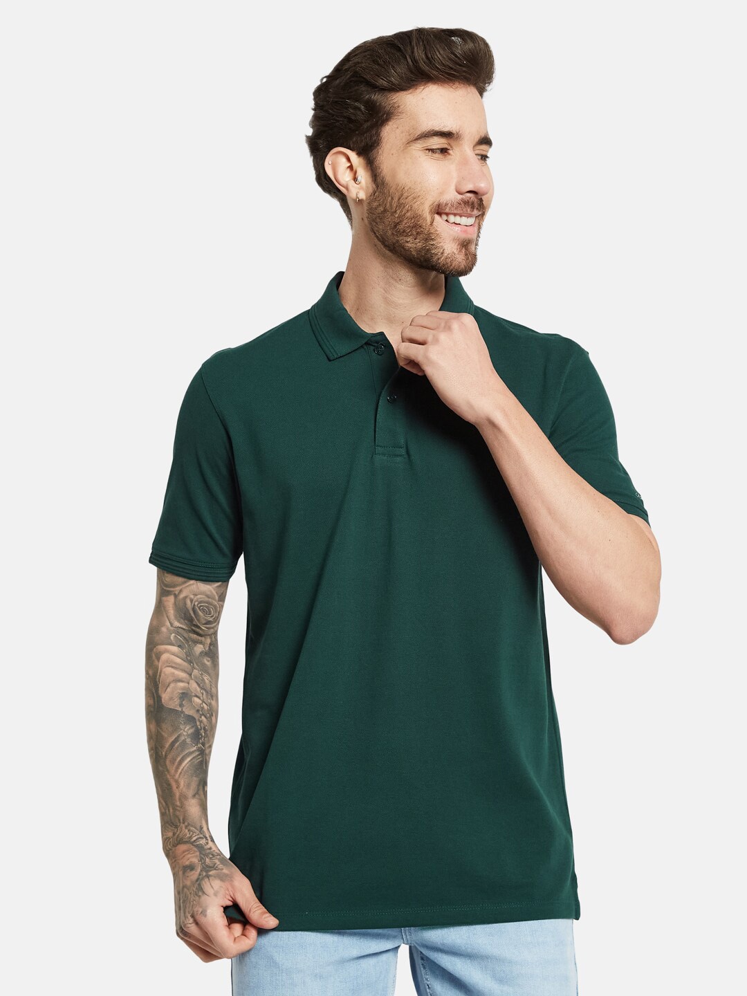 

Octave Polo Collar Cotton T-shirt, Green