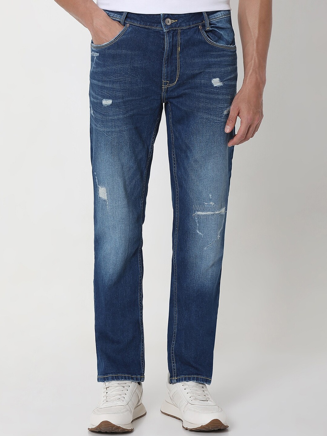 

Mufti Men Slim Fit Low Distress Heavy Fade Jeans, Navy blue