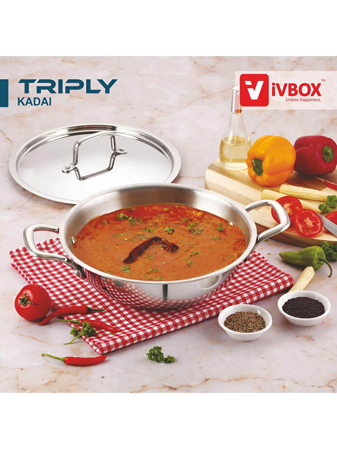 

iVBOX Silver-Toned Stainless Steel Induction Base Kadhai or Wok 3.5 Ltr