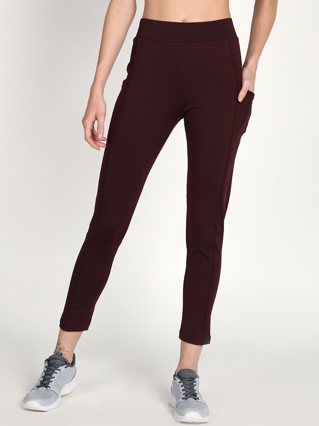 

CHKOKKO Women Slim-Fit Ankle-Length Sports Tights, Maroon