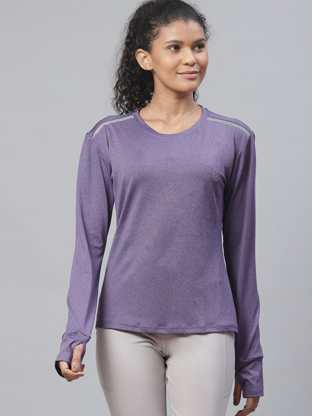 

CHKOKKO Round Neck Thumbhole Gym Sports T-Shirt, Purple