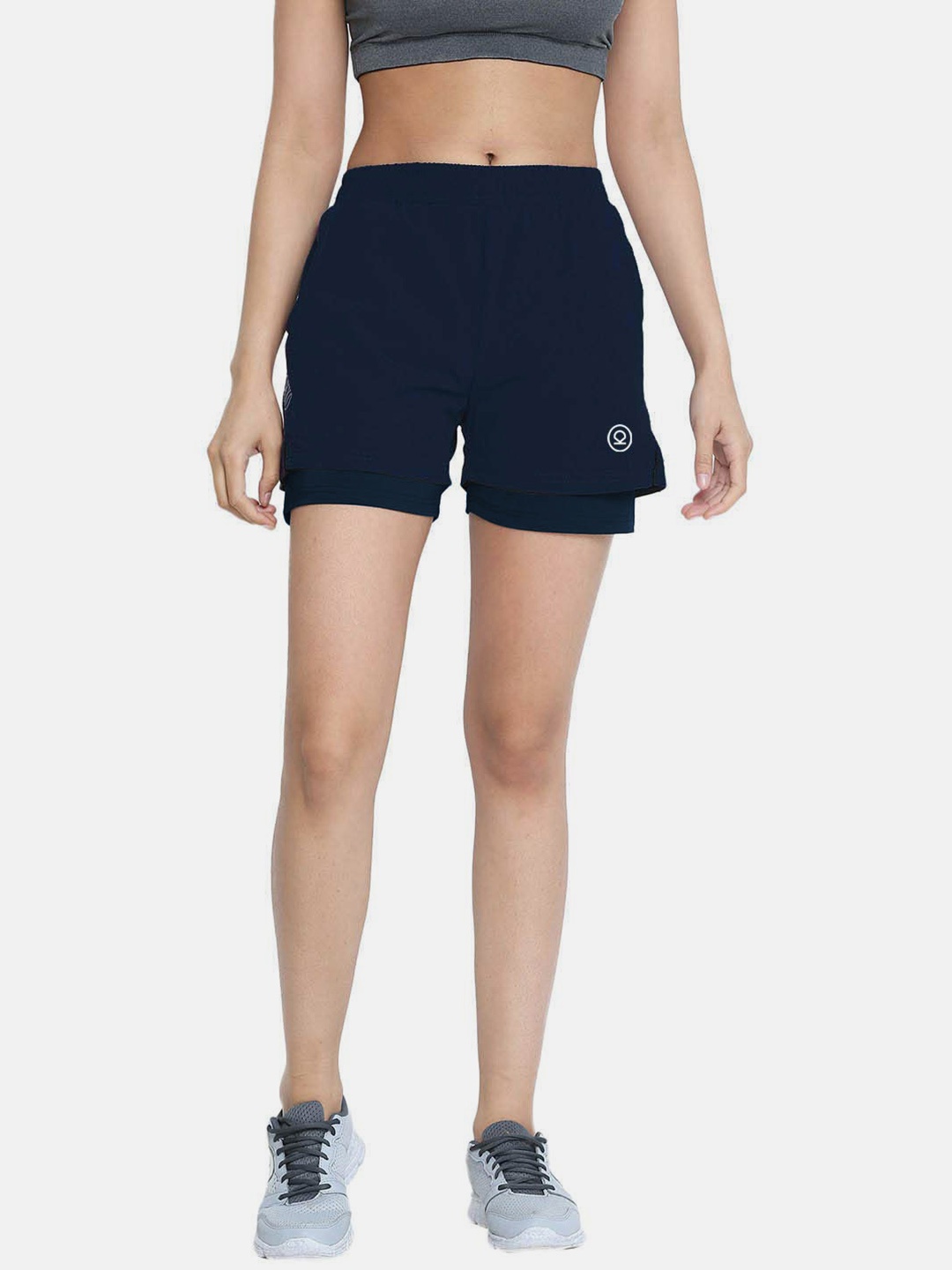 

CHKOKKO Women Mid-Rise Sports Shorts, Navy blue