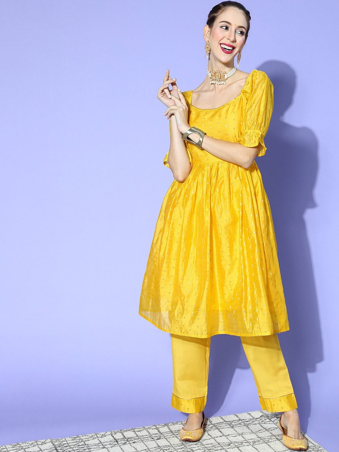 

AHIKA Empire Kurta with Trouser, Mustard