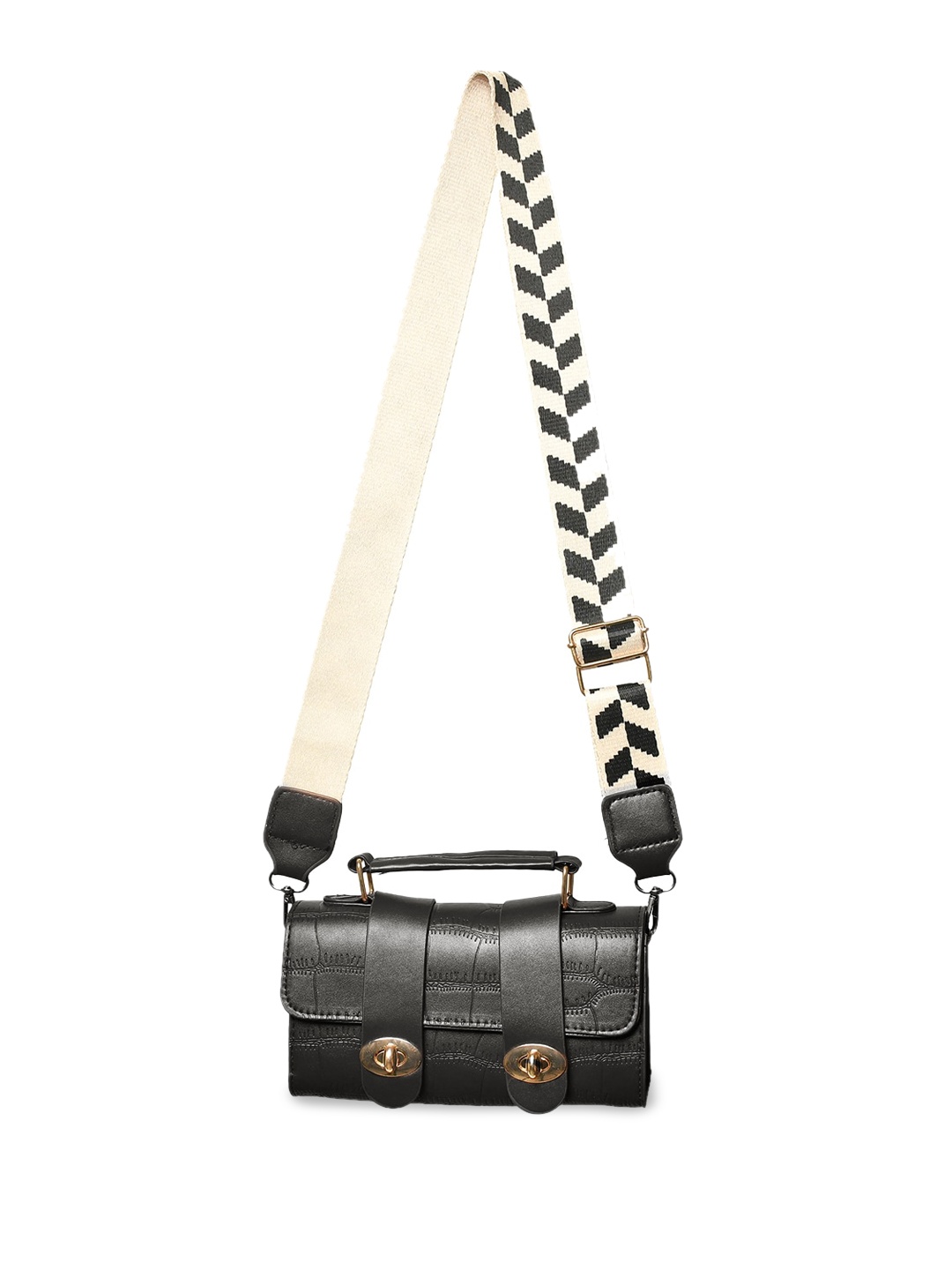 

INKMILAN Textured Leather Structured Sling Bag, Black