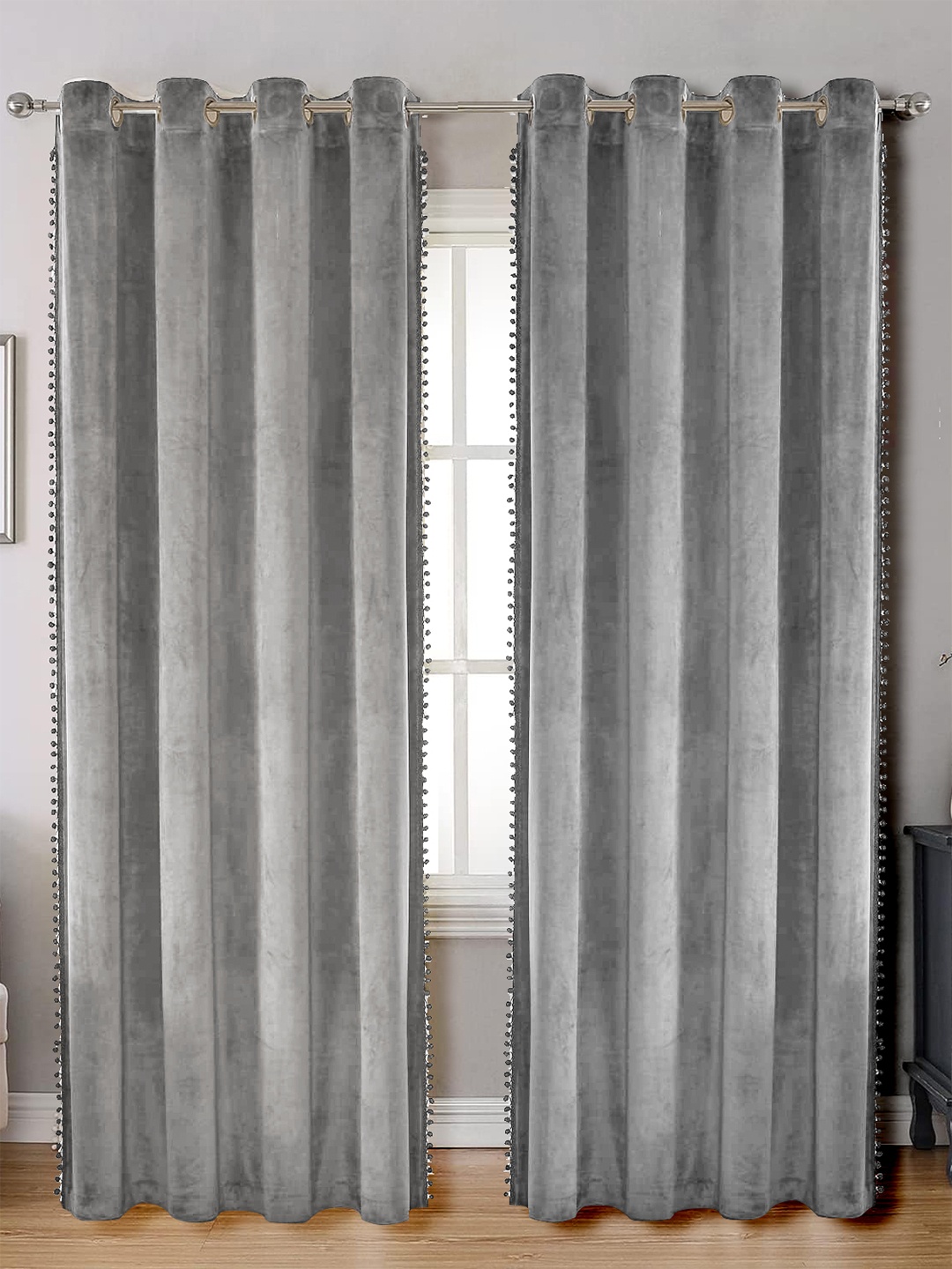 

STITCHNEST Grey Black Out Velvet Door Curtain