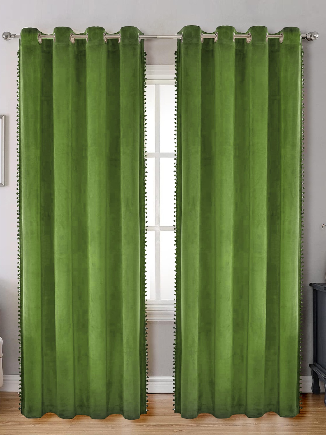 

STITCHNEST Olive Green 2 Pcs Black Out Velvet Door Curtain