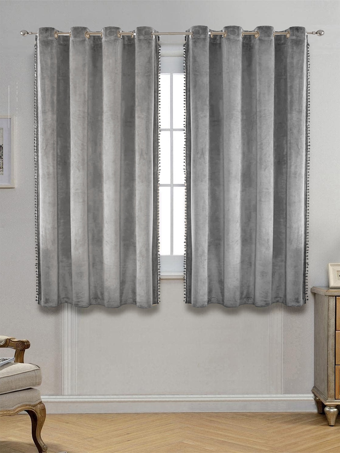 

STITCHNEST Grey Black Out Velvet Window Curtain