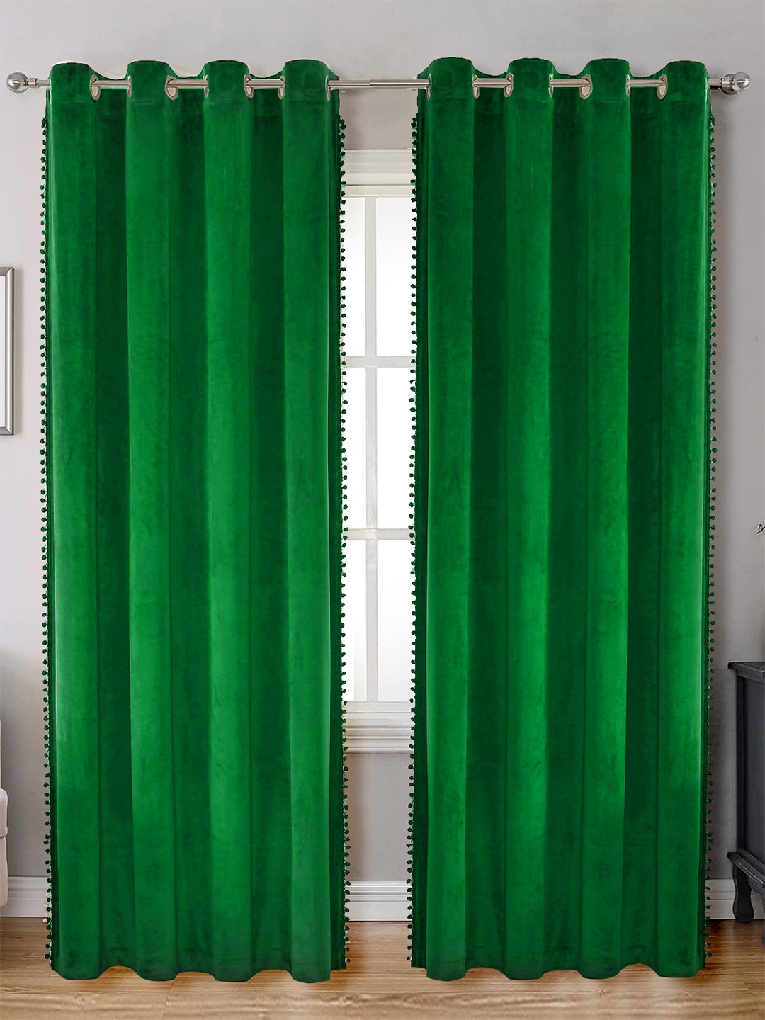 

STITCHNEST Green Velvet Black Out Window Curtain